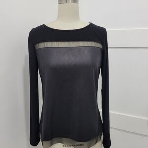 Komarov Women's Long Sleeve Mesh Black Top Blouse Size XS